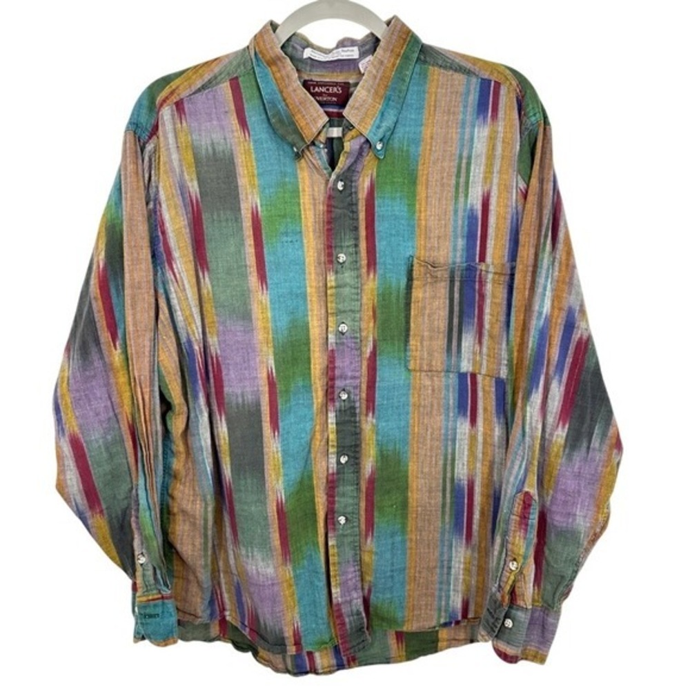 Lancers‎ by Overton Mens XL Handwoven India Madras Button Down Shirt Multi Color